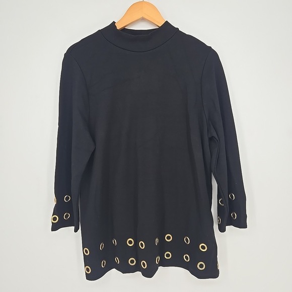 Chico's Tops - Chico's Size 2/Womens L Black Tunic Top Shirt Gold Grommets Basic Everyday